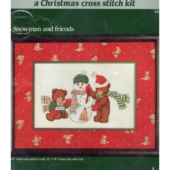 Vintage Dale Burdett Cross Stitch Snowman And Friends Done 1985 9 x 6 - Picture 1 of 2